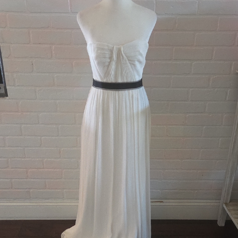 BCBGMaxAzria Strapless White Maxi Dress with Black Band